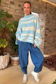 Made in Italy Big Softie Stripe Shortie Knit Baby Blue